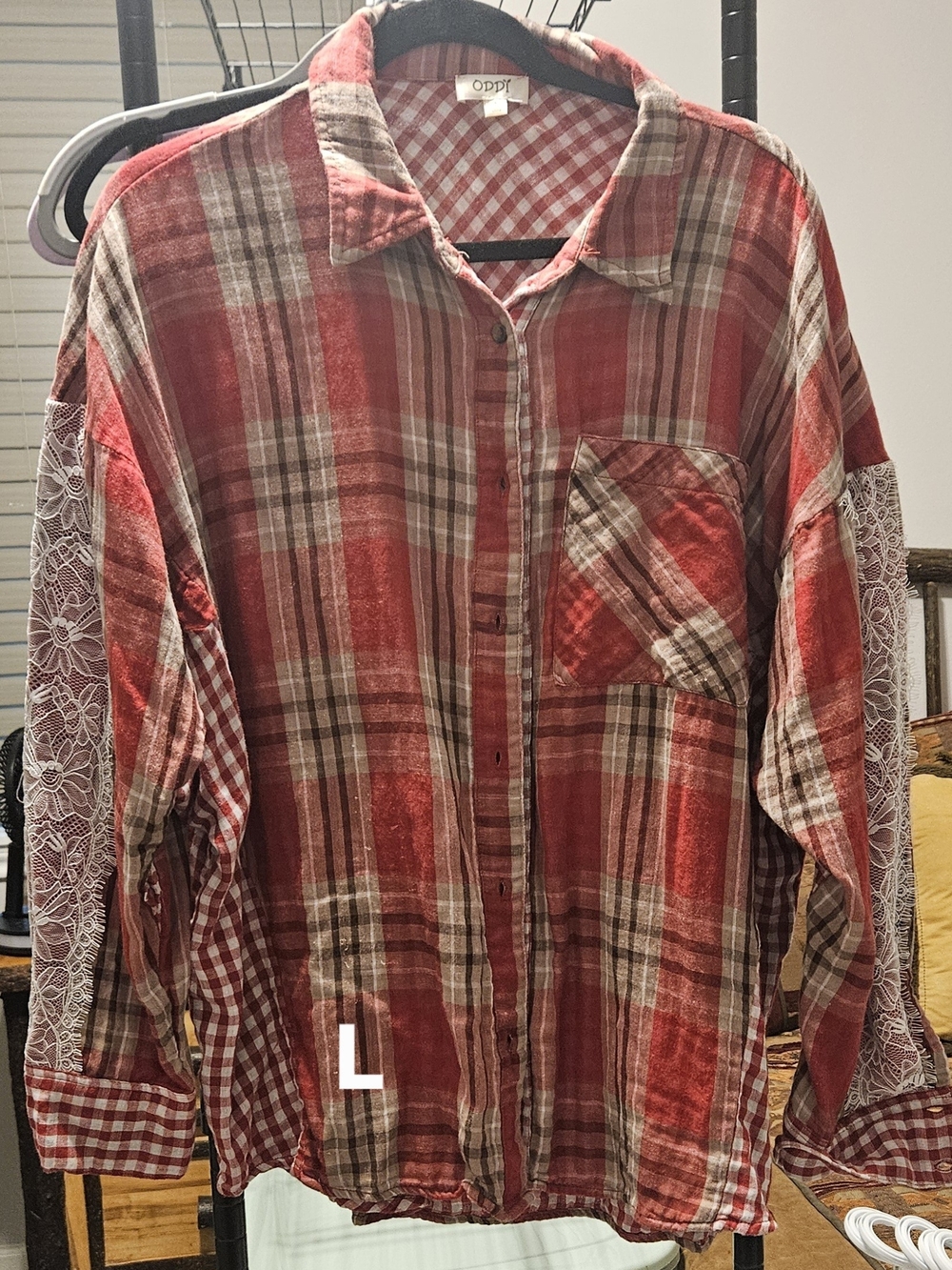 Red Plaid Button-Up Shirt for Men